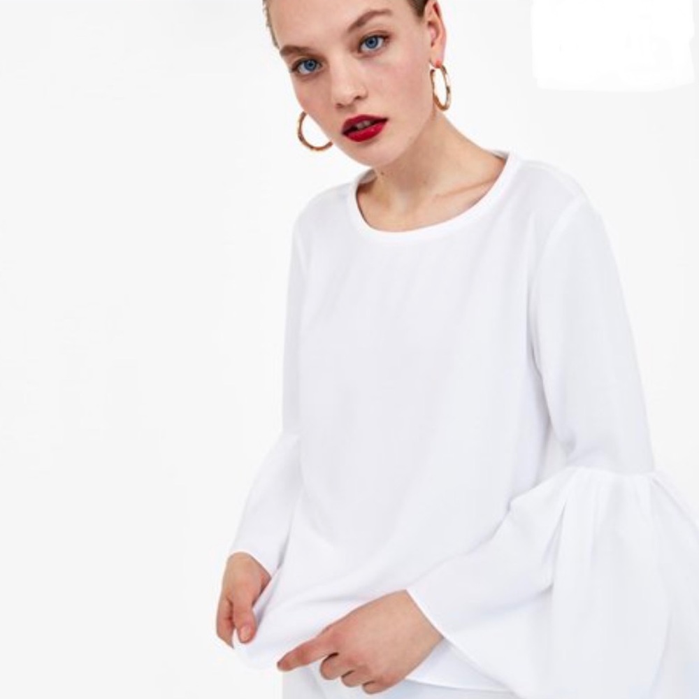 Zara White Ruffle Sleeve Top-Small